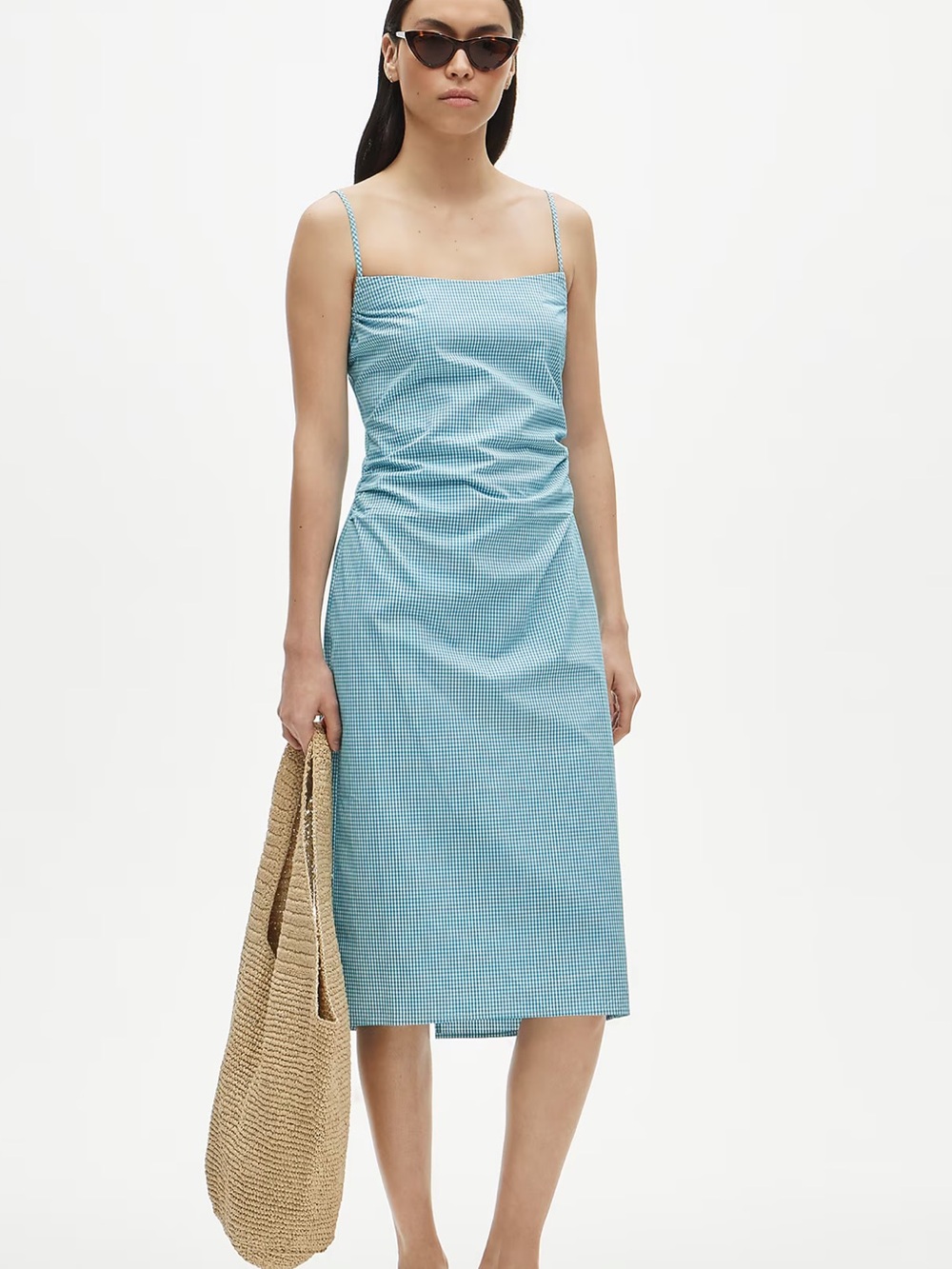 NWT Ruched sheath dress in gingham stretch poplin